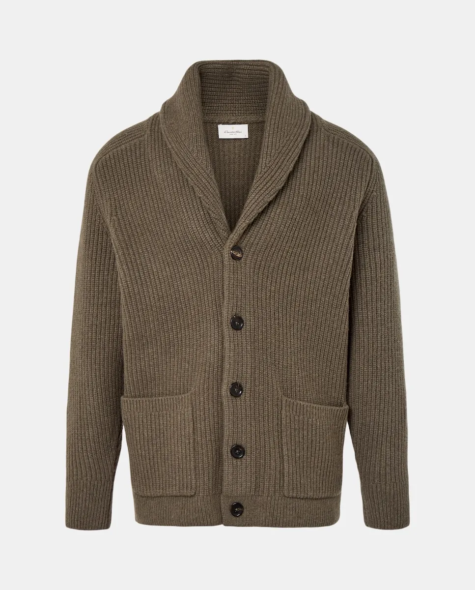 

Мужской кардиган с пуговицами, воротник смокинг, английская вязка Emidio Tucci, хаки