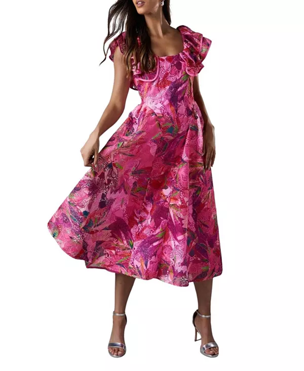 

Платье миди с оборками на рукавах Coast, розовый