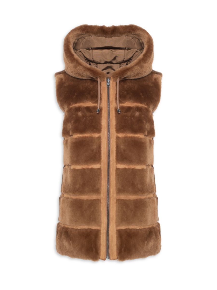 

Двусторонний жилет с капюшоном из овчины Made For Generations WOLFIE FURS, цвет Tobacco