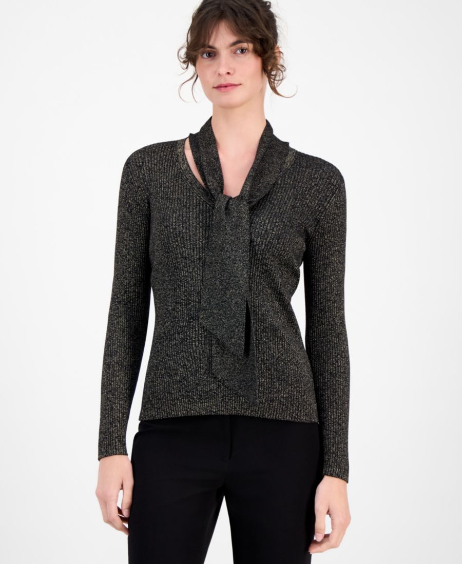 

Женский ребристый шарф-свитер Anne Klein, Black W/ Gold Lurex