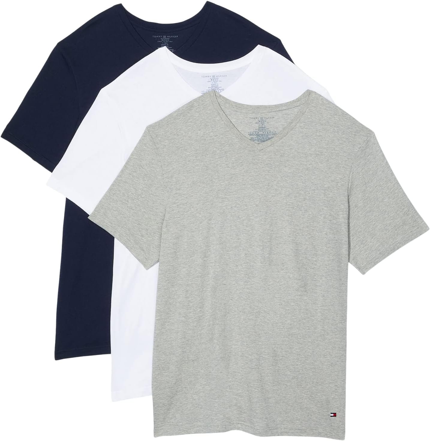 Комплект из 3 классических мужских хлопковых маек Tommy Hilfiger с V-образным вырезом, Multi