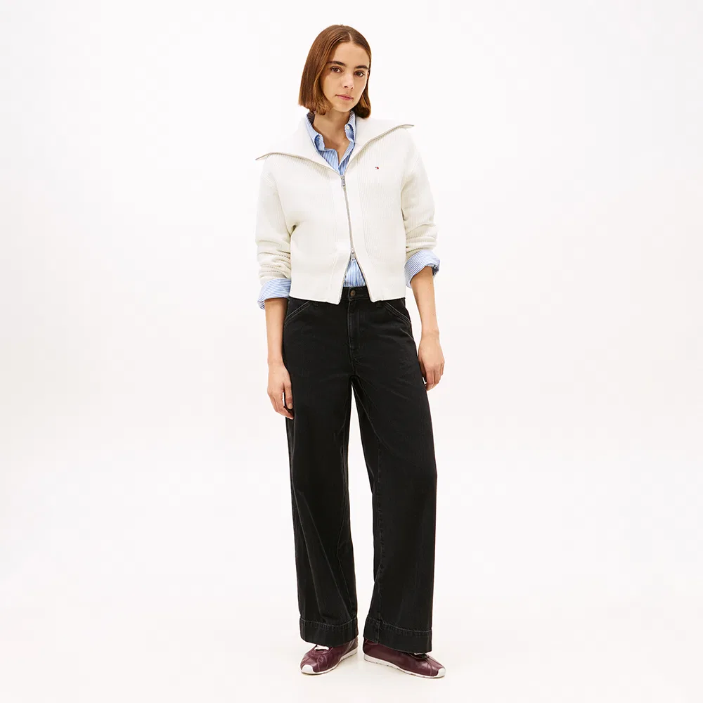 Женский хлопковый вязаный кардиган на молнии, цвет айвори, от Tommy Hilfiger Women — фото 3