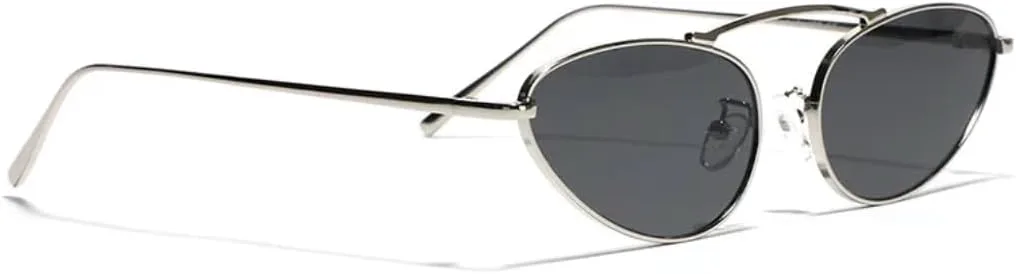 

Роскошные женские солнцезащитные очки «кошачий глаз» в модной маленькой овальной металлической оправе с защитой от УФ-излучения UV400 TOIPASTN, Silver Gray