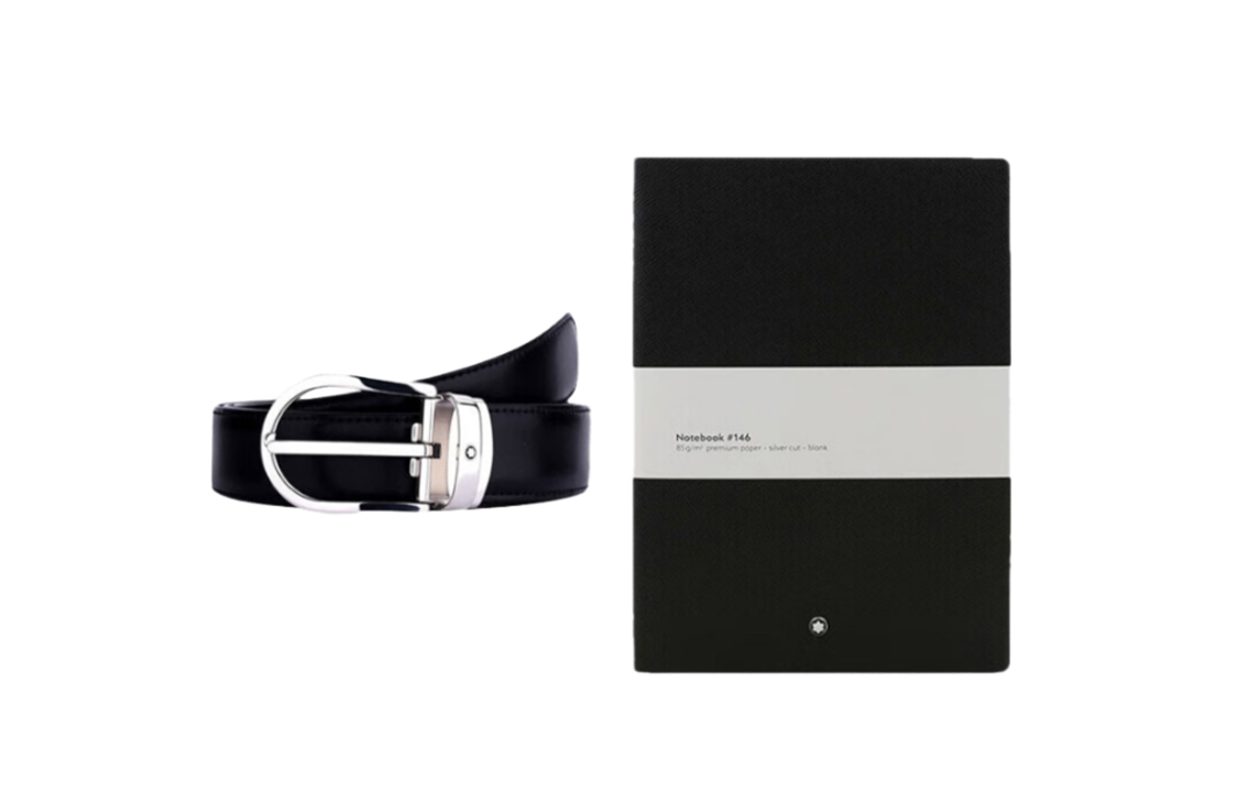 

MONTBLANC Мужской кожаный ремень из коровьей кожи шириной 3 см, Black