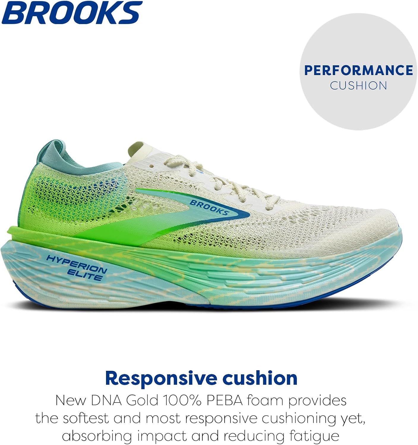 Кроссовки Brooks Unisex Hyperion Elite 4 PB, нейтральные гоночные, для мужчин и женщин, зеленый/синий — фото 2