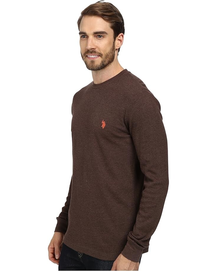 

Рубашка U.S. POLO ASSN. Long Sleeve Crew Neck Solid Thermal Shirt, цвет Brown Heather