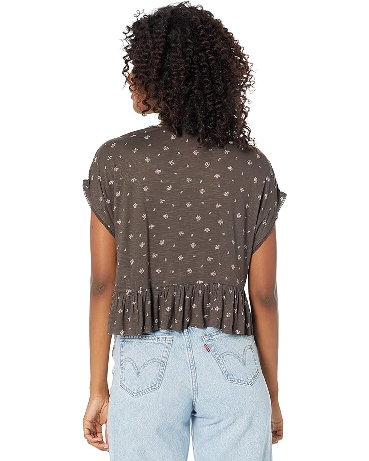 

Топ Lucky Brand Printed Peplum Top, черный мульти