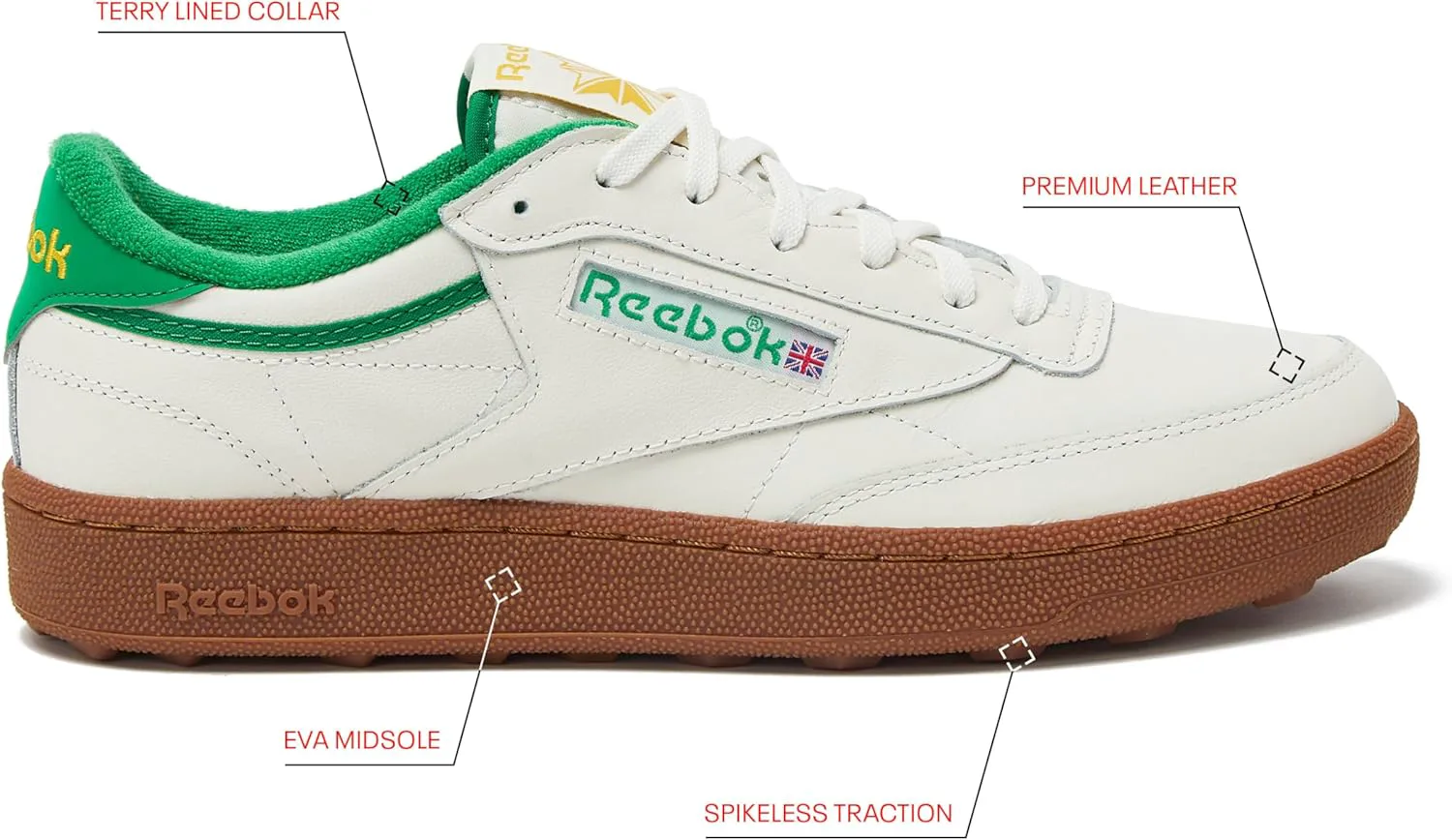 Мужские гольф-кроссовки Reebok Club C без шипов, зеленый — фото 2