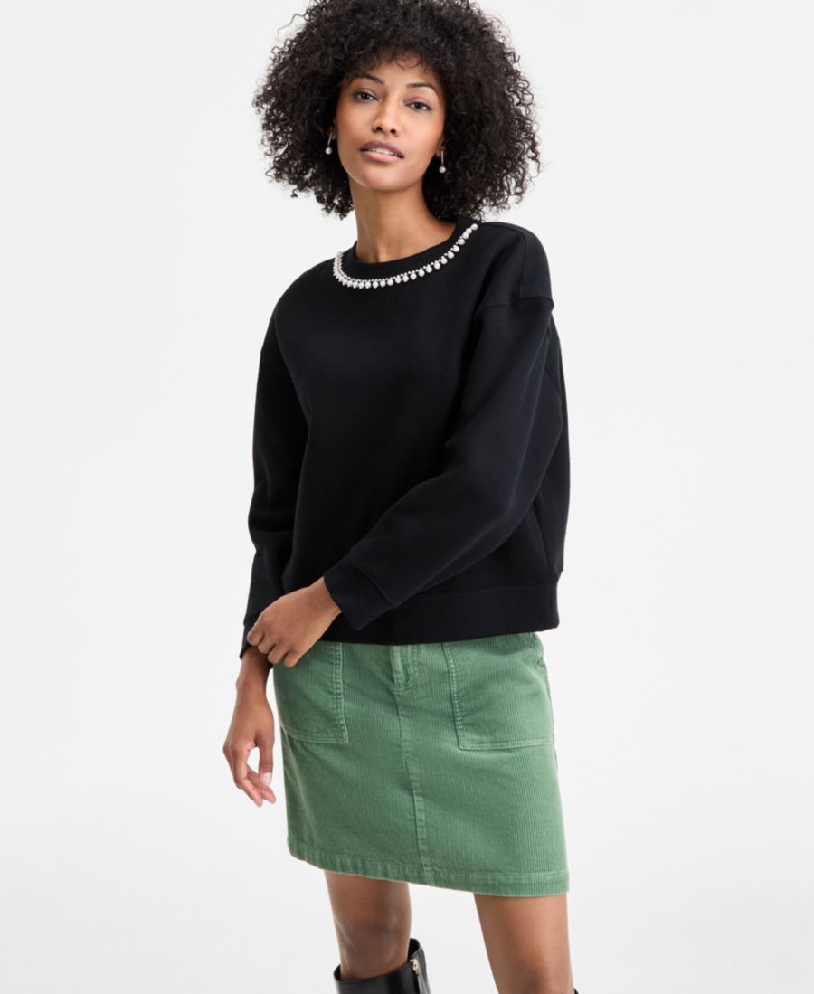 

Женская толстовка с круглым вырезом, украшенная жемчугом On 34th, Deep Black