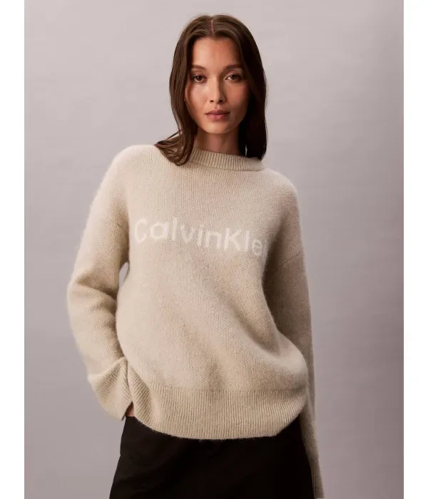 Шерстяной свитер loose fit Calvin Klein, бежевый