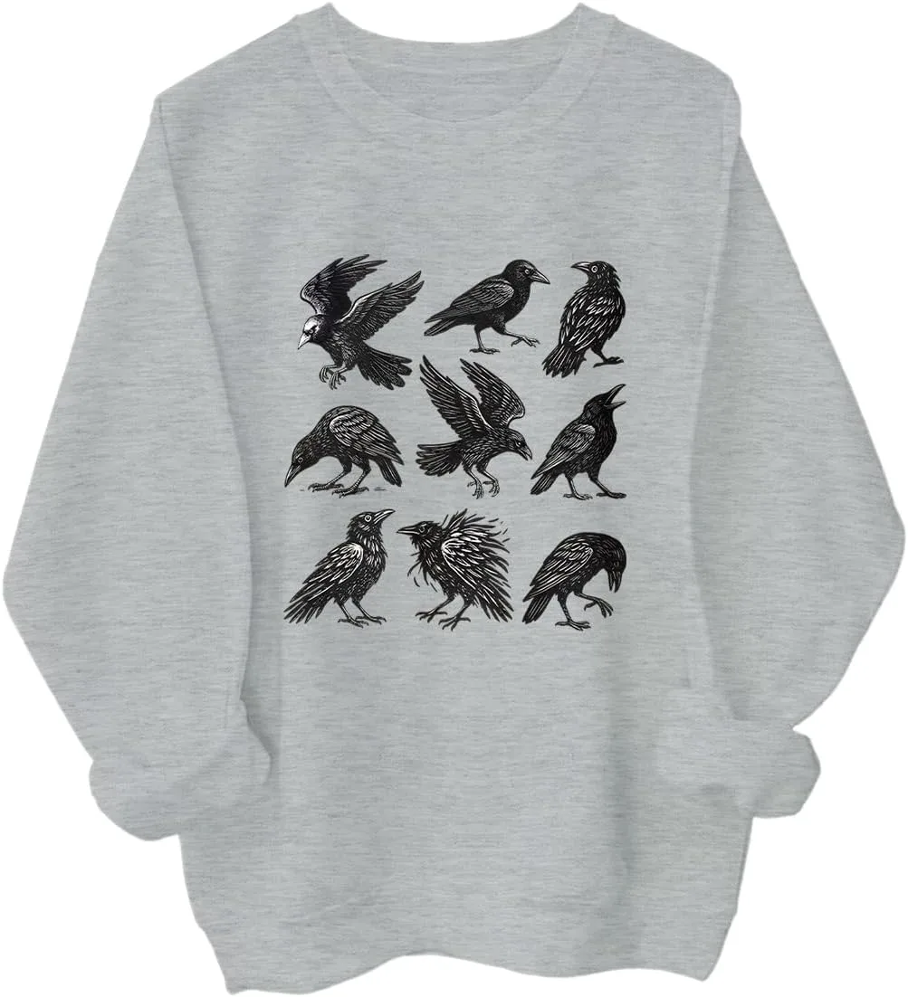 

Готический свитшот с принтом ворона, худи с длинными рукавами Racsea