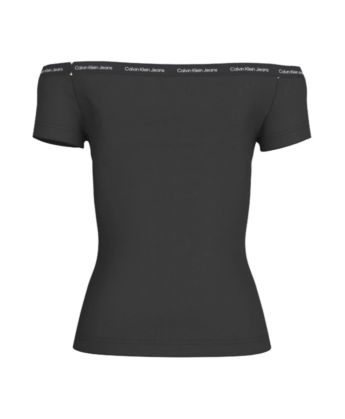 

Футболка с открытыми плечами и логотипом - черная Calvin Klein, черный