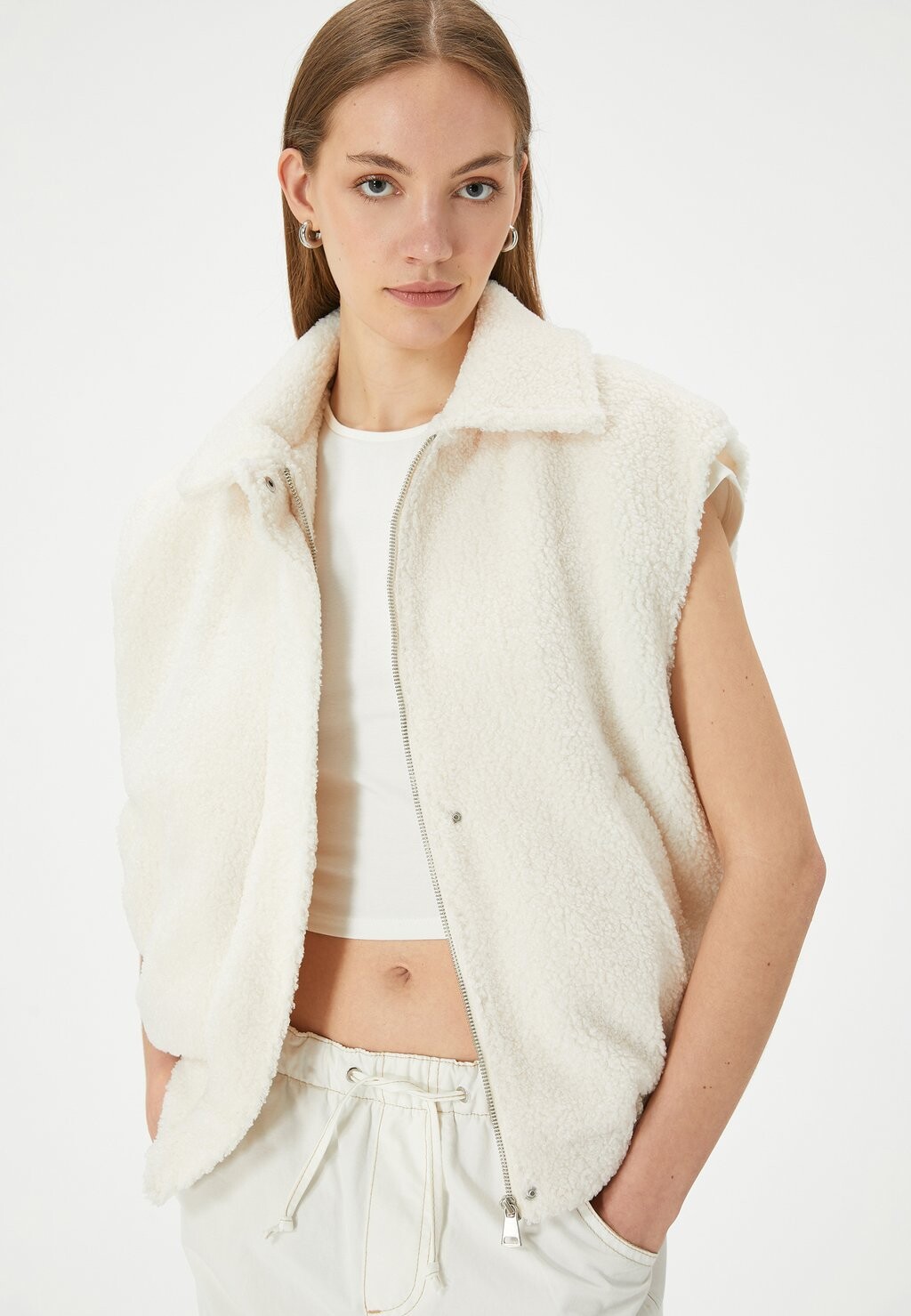

Жилет ZIPPER DETAIL PLUSH Koton, белый