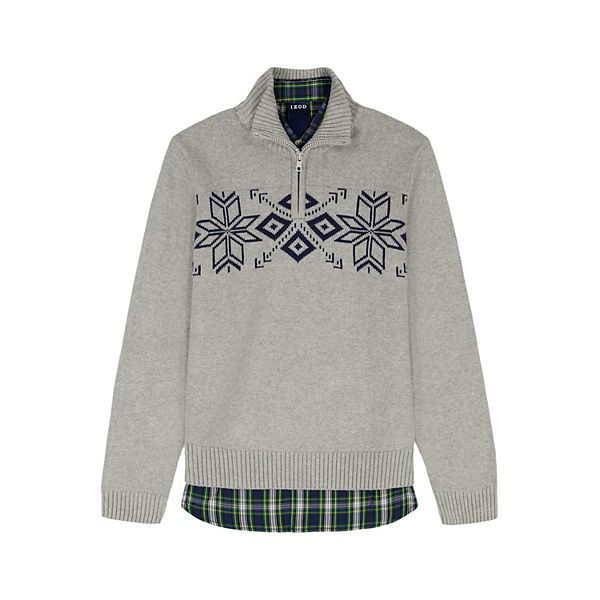 

Мальчиковый сет: свитер с молнией на 1/4 и клетчатая рубашка Izod, Grey