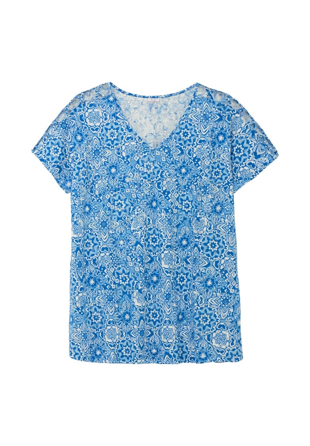 

Рубашка Burnout с эффектом выгорания и разрезами на рукавах Sheego, цвет kobalt gemustert