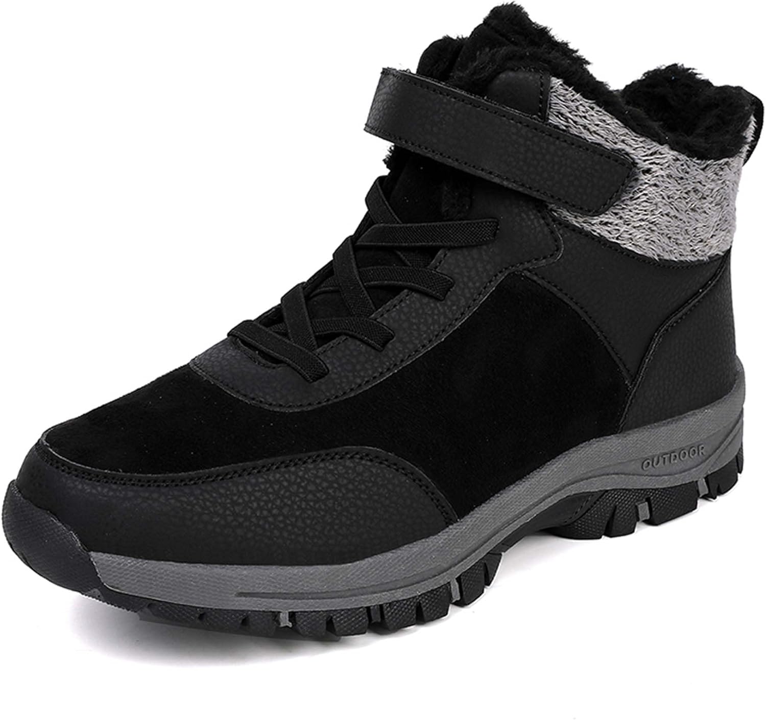

Большие размеры Мужские Женские зимние снежные ботинки Водонепроницаемые с теплой меховой подкладкой Теплые походные ботинки на щиколотку Противоскользящие кросс-кантри спортивные ботинки для скалолазания Generic, черный