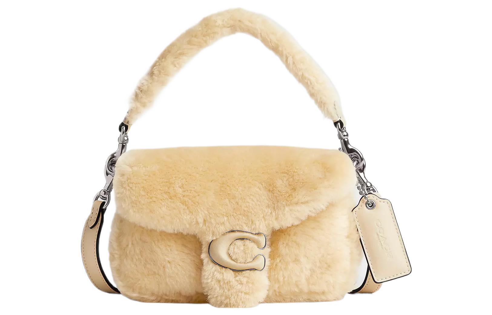 

COACH Сумка через плечо из стриженой шерсти малого размера для женщин серебристо-кремовая