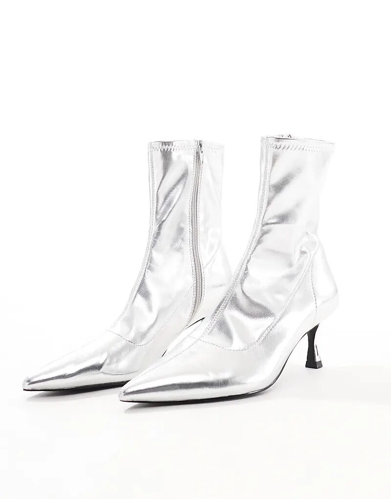 Ботинки-носки Ryder на каблуке-рюмочке ASOS DESIGN Wide Fit, серебристые — фото 4