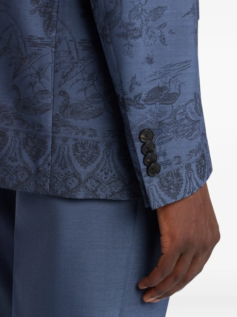 Шерстяной жаккардовый пиджак Etro, синий — фото 4