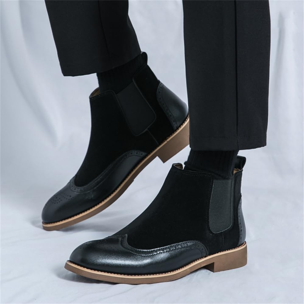 Мужские ботинки Chelsea Ankle с брогом, ретро-заостренные, плотные ботинки на каблуке Abborora, черный — фото 4