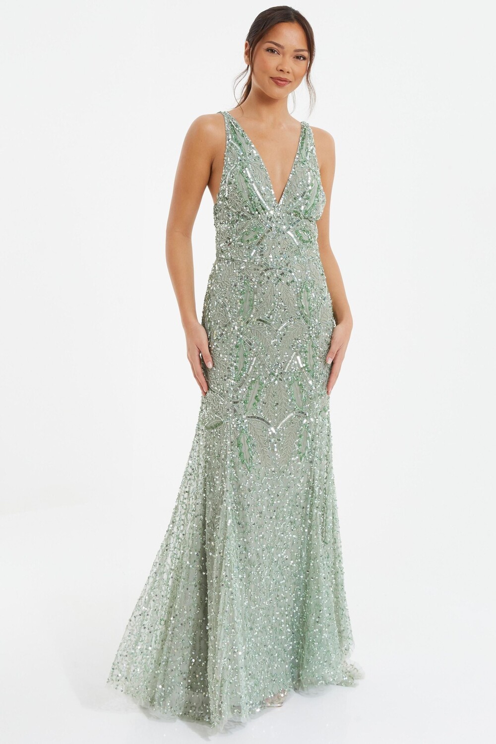 

Платье макси на тонких бретелях и пайетках Quiz, зеленый