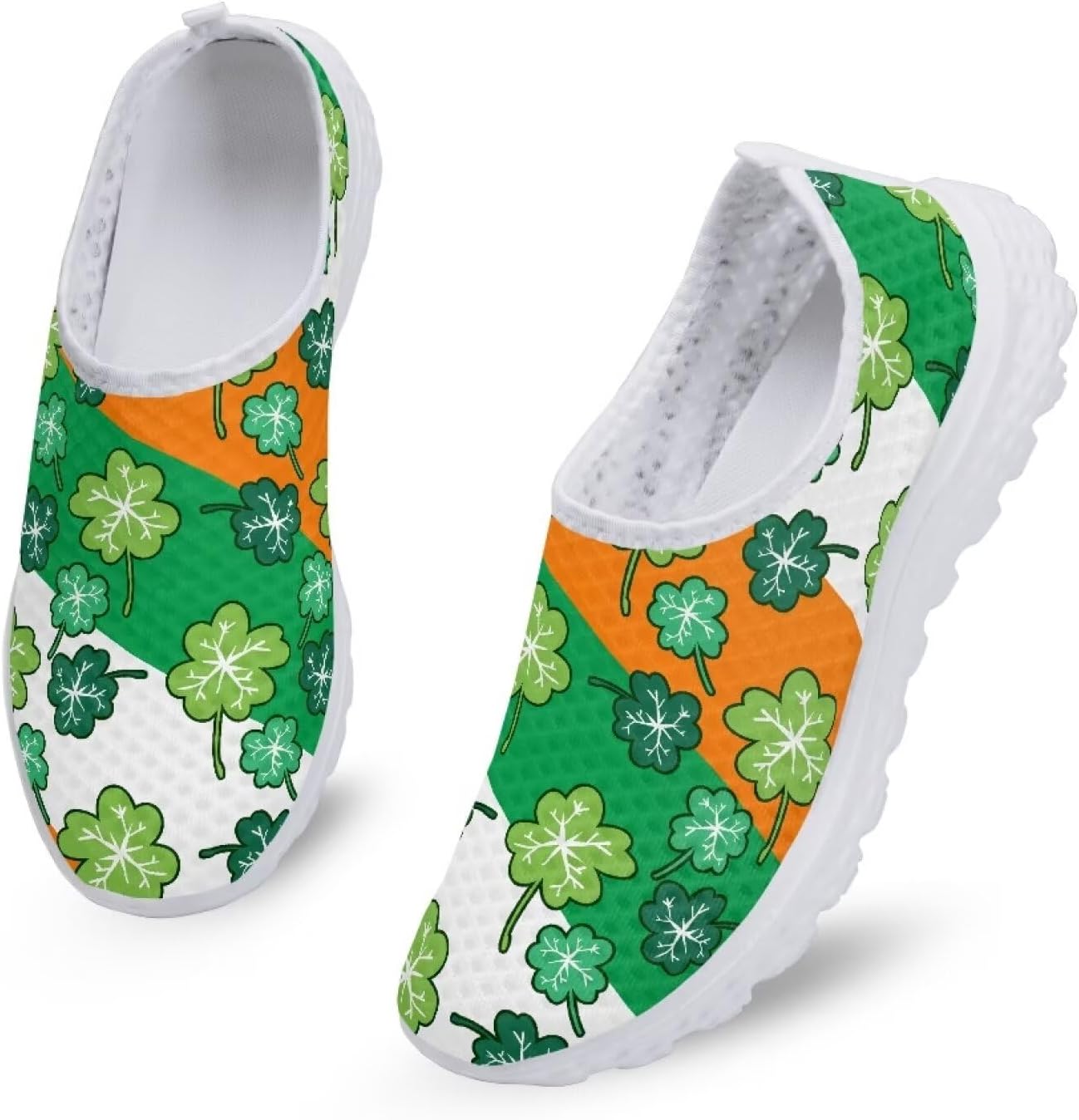 

Кроссовки Binienty для взрослых, слипоны Clipper для женщин и мужчин, удобная повседневная обувь для ходьбы и бега, St. Patrick's Day Stripes Leaf-1