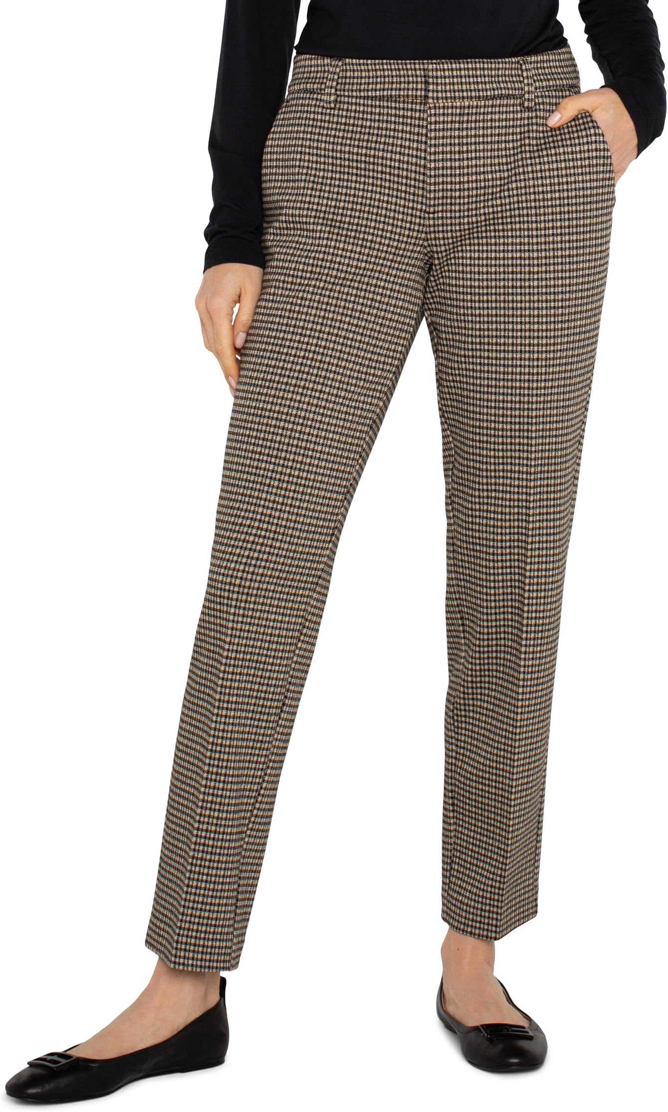

Брюки Liverpool Los Angeles Kelsey Mid-Rise Trouser Check Plaid Knit, Blk/Tan Check