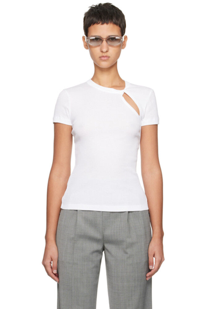 

Белая футболка с асимметричным разрезом Helmut Lang