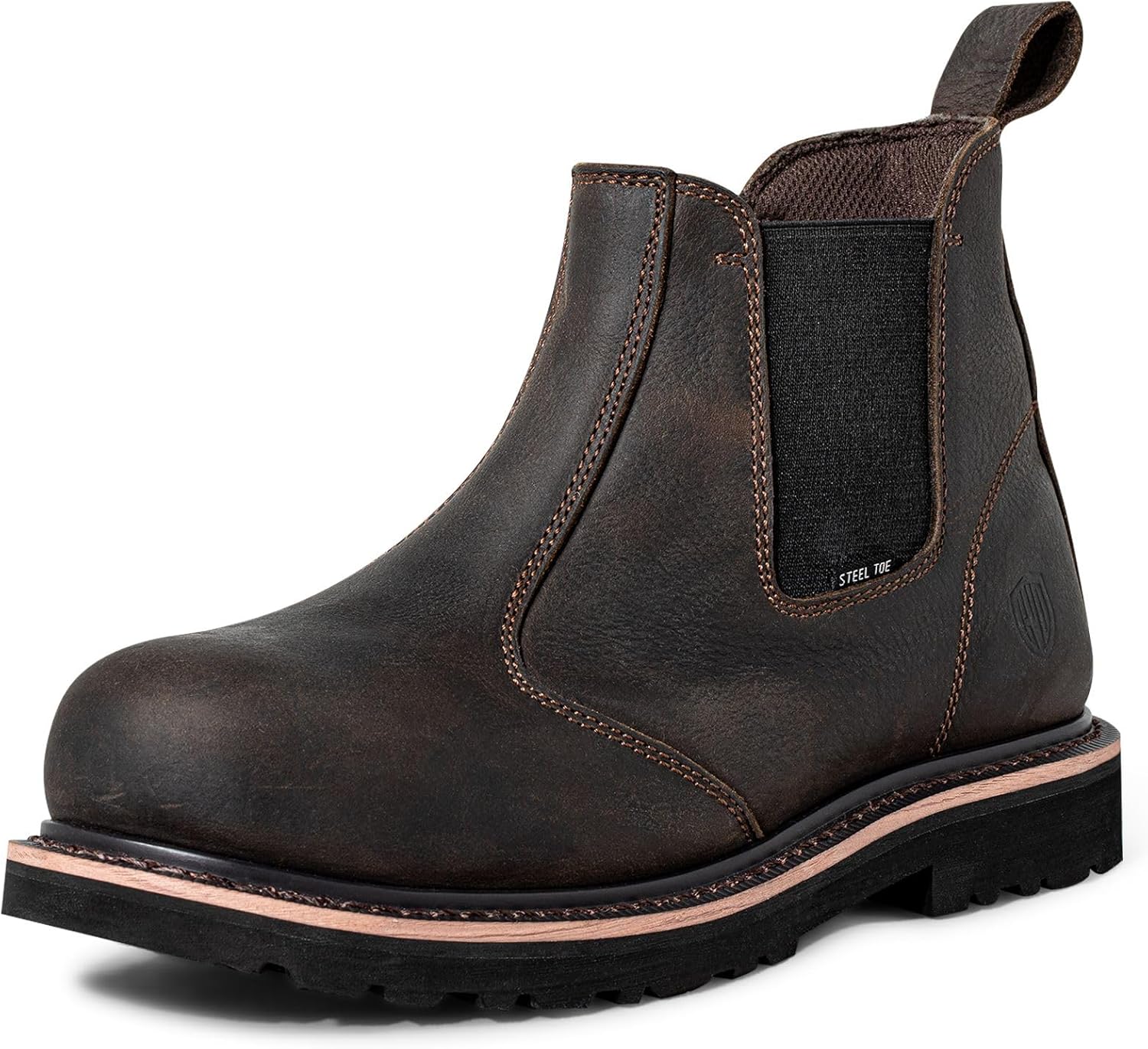 

Мужские ботинки с стальным носком, промышленные ботинки Goodyear из цельнозерновой кожи с круглым носком, 15 см защитные ботинки, коричневые Cvdshu