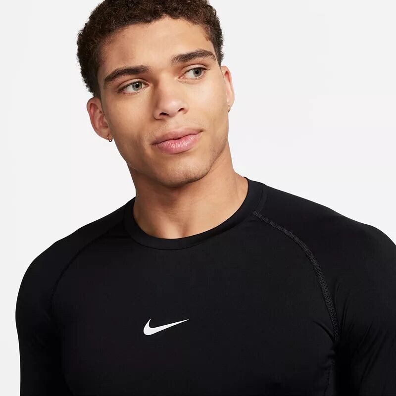 Мужская тонкая футболка для фитнеса с длинными рукавами Nike Pro Dri-FIT, черный — фото 4