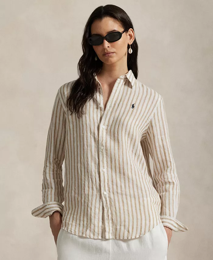 

Женская классическая полосатая льняная рубашка Polo Ralph Lauren, мультиколор