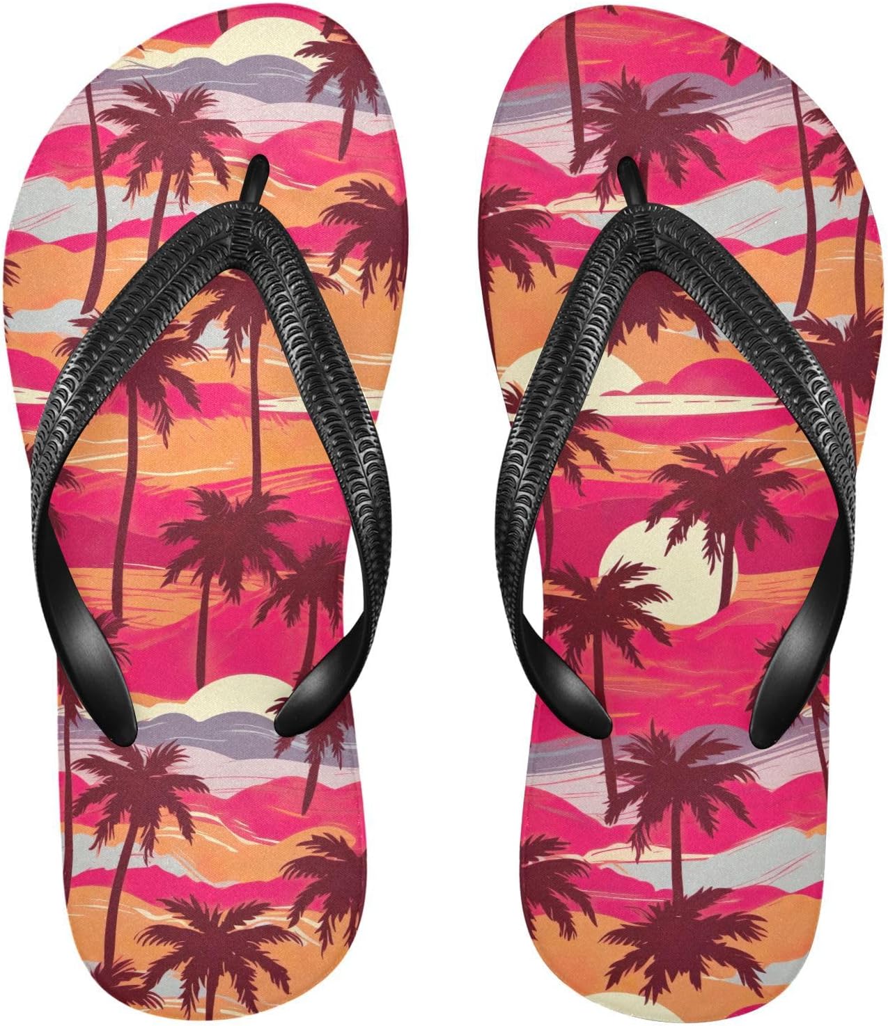 

Женские и мужские шлепанцы SPRIPORT Palm Beach Sunset Slim, удобные повседневные вьетнамки с мягкой подошвой и противоскользящей резиновой подошвой, плоские сандалии для прогулок, летнего пляжа, Multicoloured