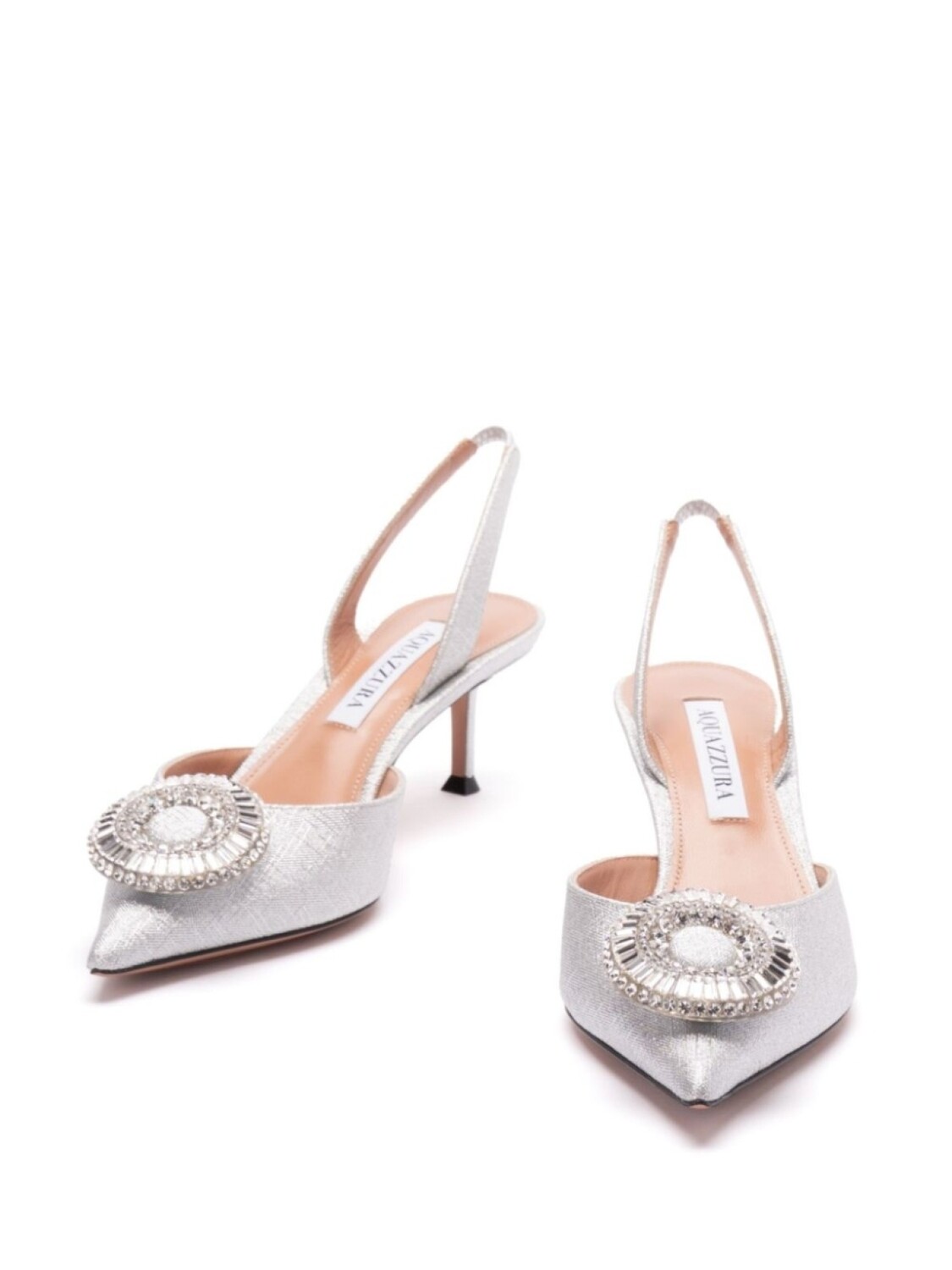 Туфли-лодочки Aquazzura Crystal Hoop 50 мм с открытой пяткой, серебряный — фото 3