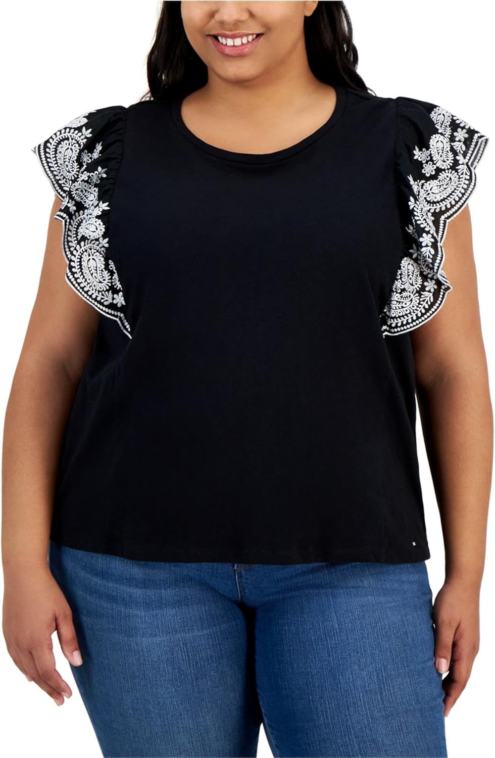 

Женский топ Tommy Hilfiger с вышитыми люверсами и рукавами-крылышками, Black