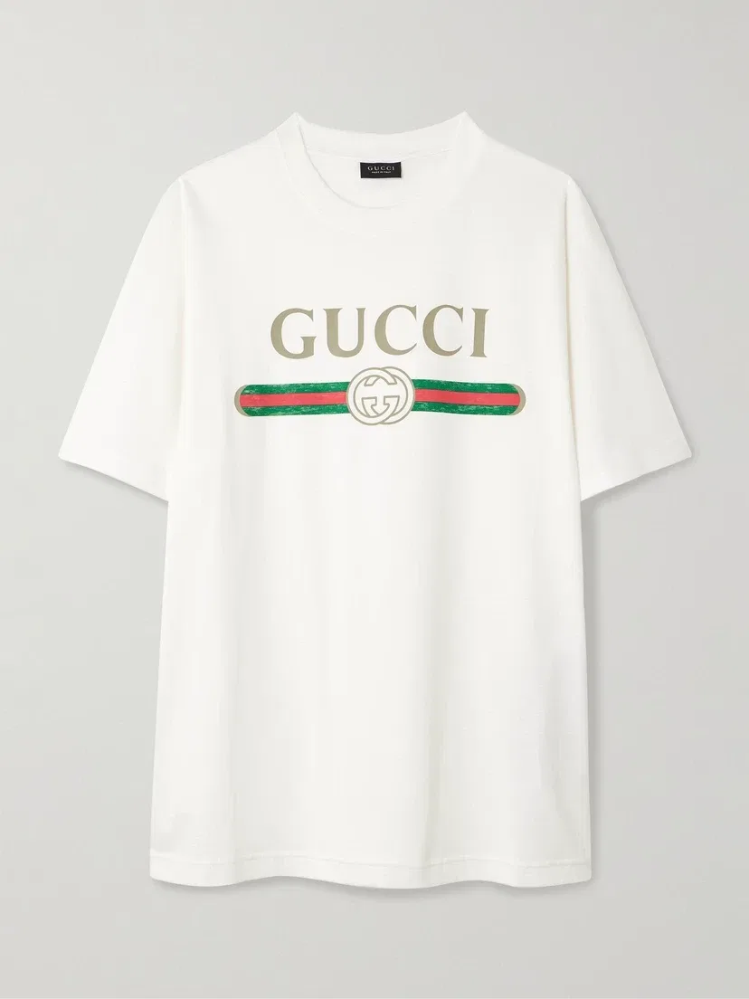 Оверсайз футболка из трикотажа с принтом из хлопка и шелка GUCCI, белый