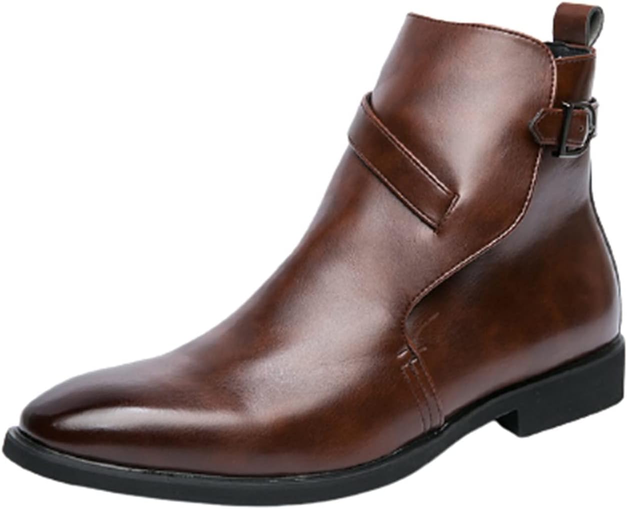 

Мужские ботинки на щиколотку с блестящим носком, боковой молнией, выполненные из PU, удобные, с противоскользящей подошвой, модные Xjsdjhount, коричневый