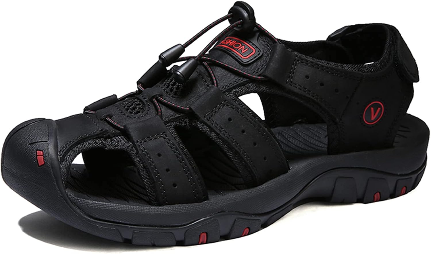 

Мужские кожаные походные сандалии для активного отдыха с закрытым носком, водонепроницаемые противоскользящие сандалии-рыбаки для пляжа и воды Abborora, черный