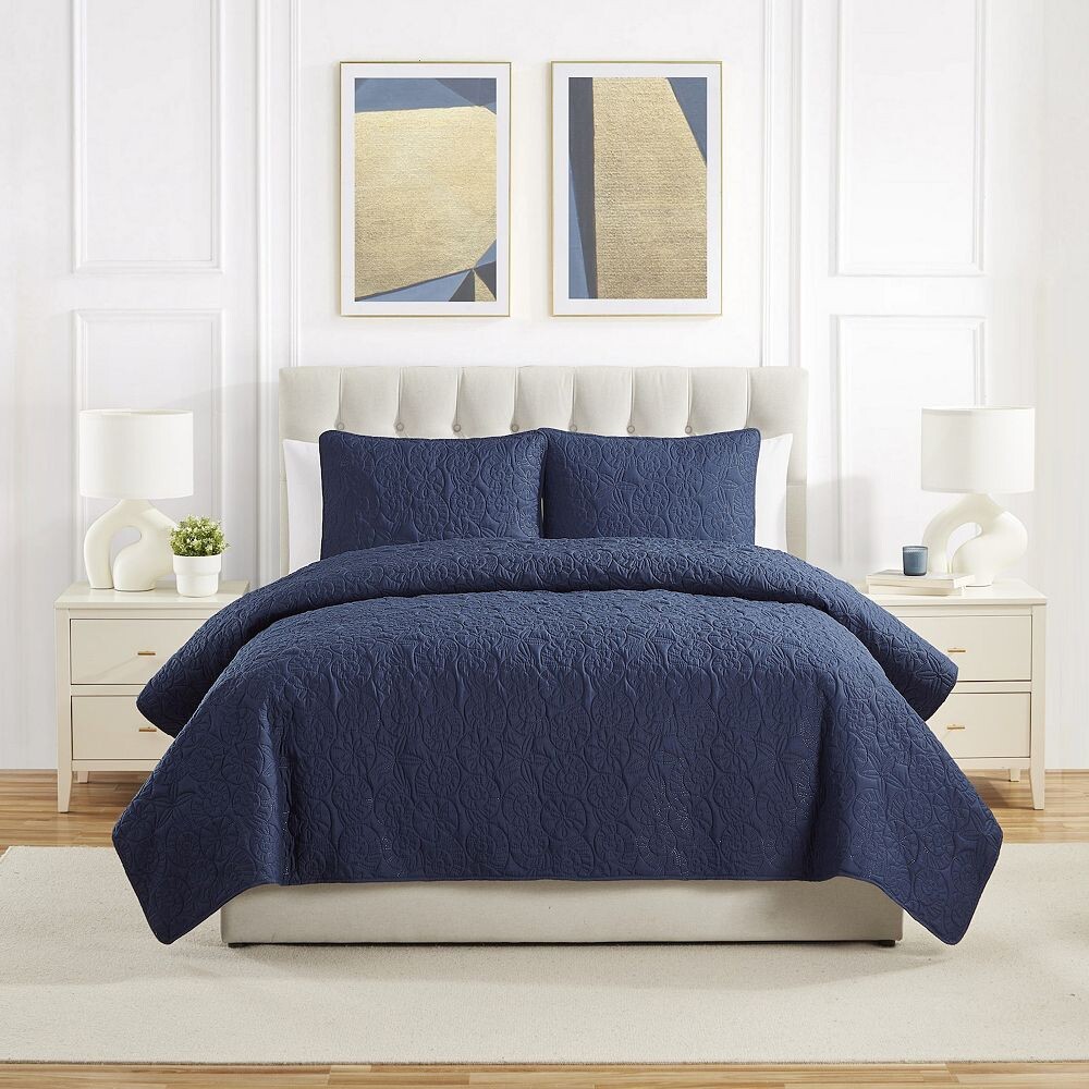 

VCNY Home Seashell Набор однотонных одеял Pinsonic Coastal из 3 предметов, темно-синий