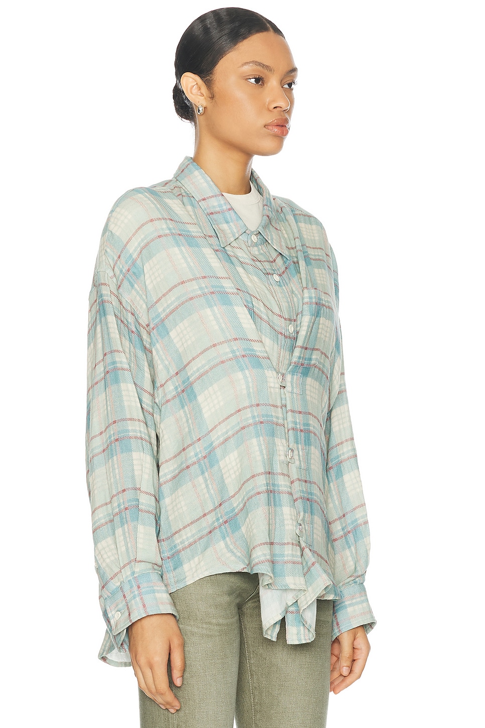 

Двойной передний топ R13, Cream & Light Blue Plaid