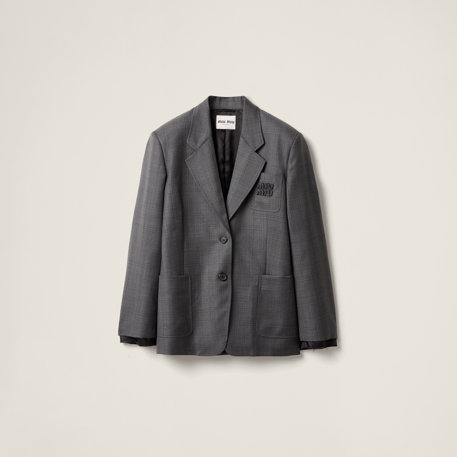 

Шерстяной пиджак в клетку принца Уэльского MIU MIU, серый