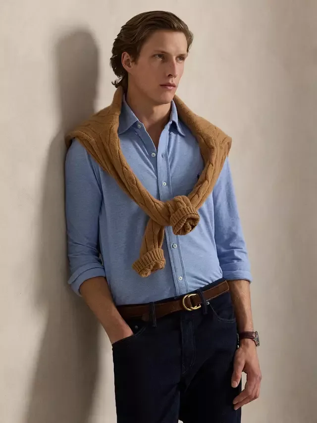 Рубашка-поло Polo из ультратонкой хлопковой сетки, стандартный крой, цвет Isle Heather Ralph Lauren — фото 4