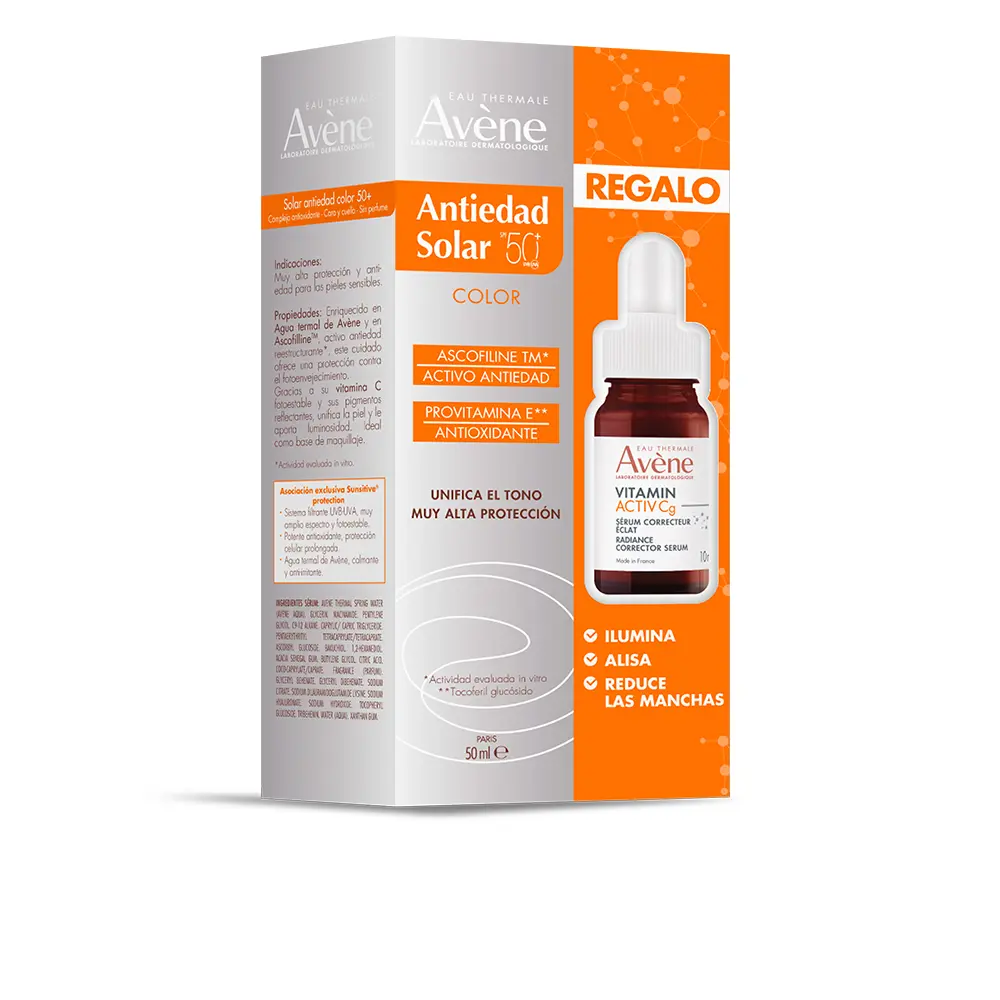 

Солнцезащитный крем Solaire antiedad con color spf50+ estuche Avène, 2 шт.