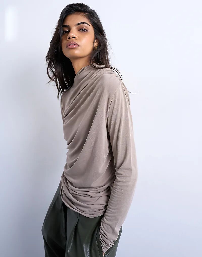 

Лонгслив цвета хаки со сборками и длинными рукавами Topshop