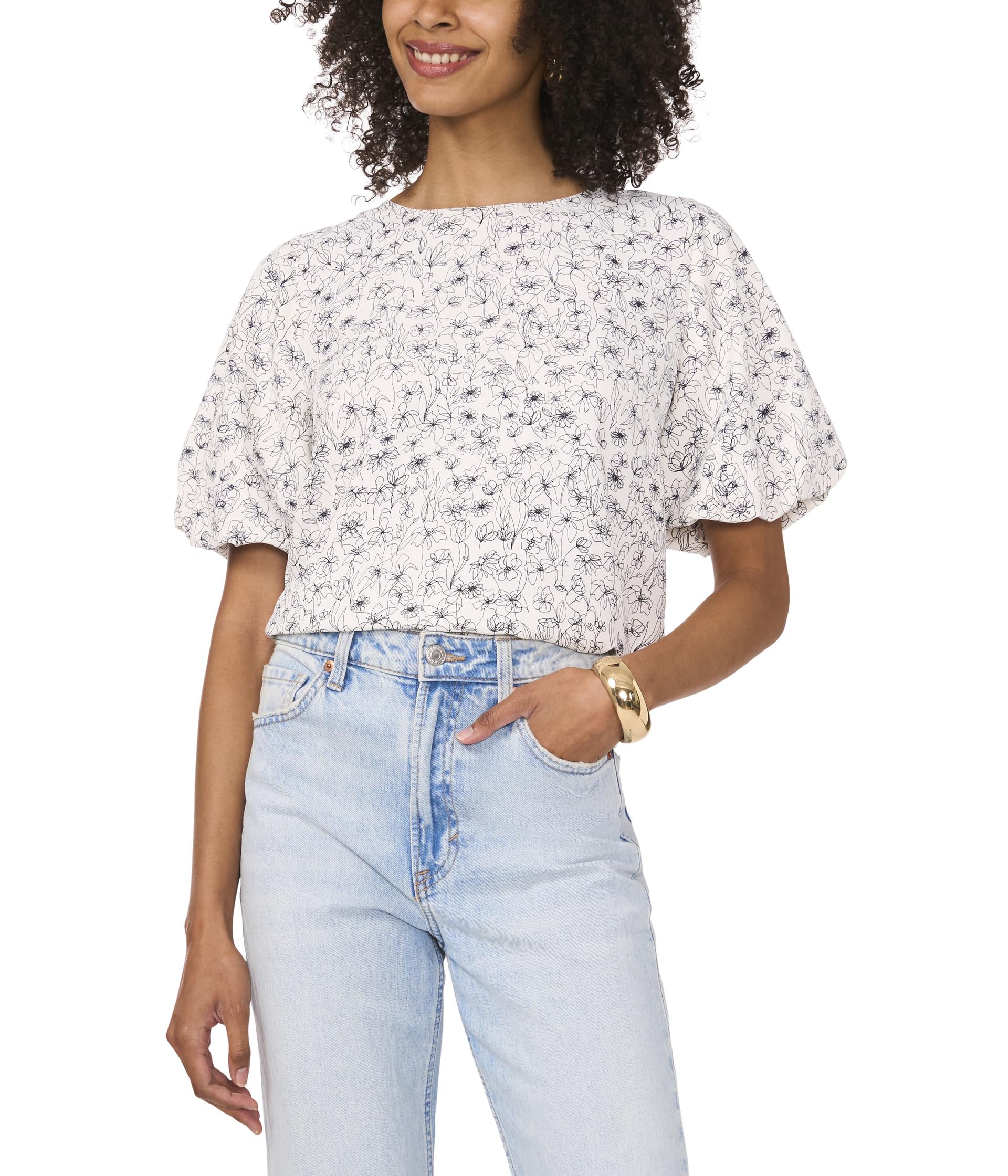 

Блуза Vince Camuto Crew Neck Blouse With Puff, цвет New Ivory