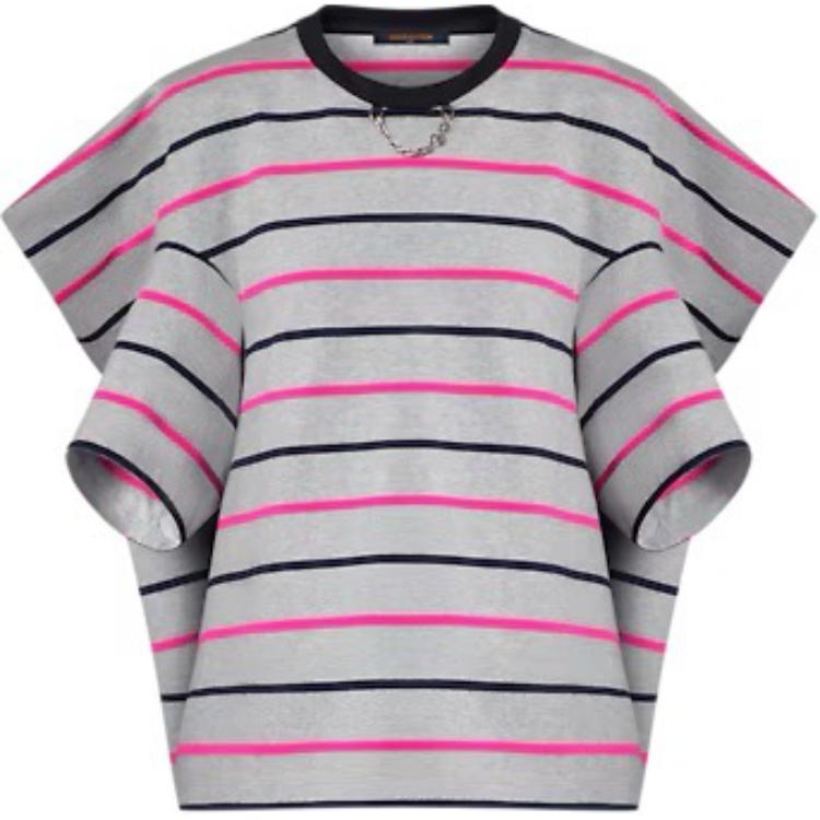 

Полосатая футболка свободного кроя с открытыми плечами Louis Vuitton, серый