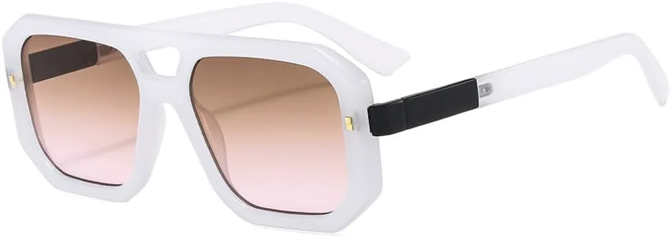 

Ретро солнцезащитные очки с двойной перемычкой для женщин и мужчин, модные солнцезащитные очки в цветной оправе с защитой от УФ-излучения UV400 TYUVIVO, White Tea