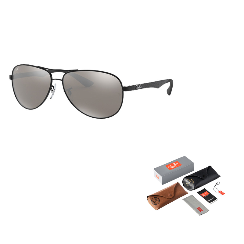 

RayBan Авиаторские солнцезащитные очки унисекс, Black Frame Gray Reflective Polarized Lens 002/K7 Size 61