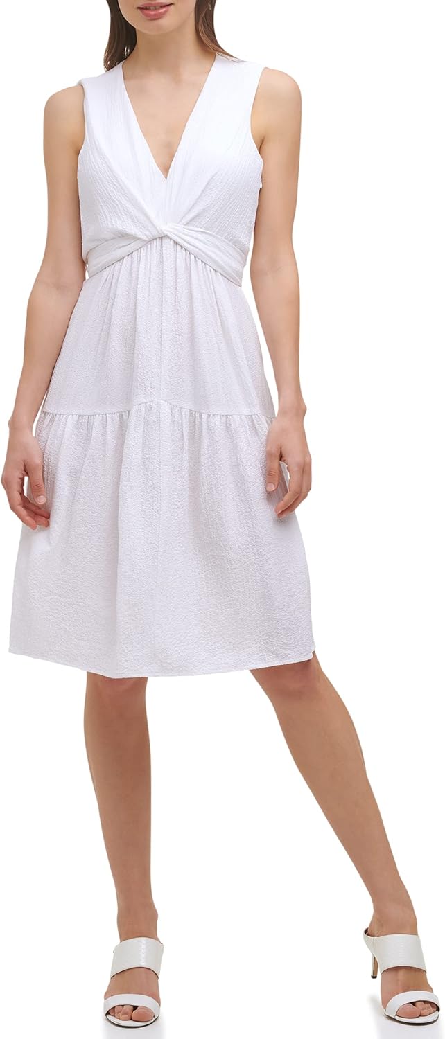 

Женское платье без рукавов Calvin Klein А-силуэта с закрученным узлом, White
