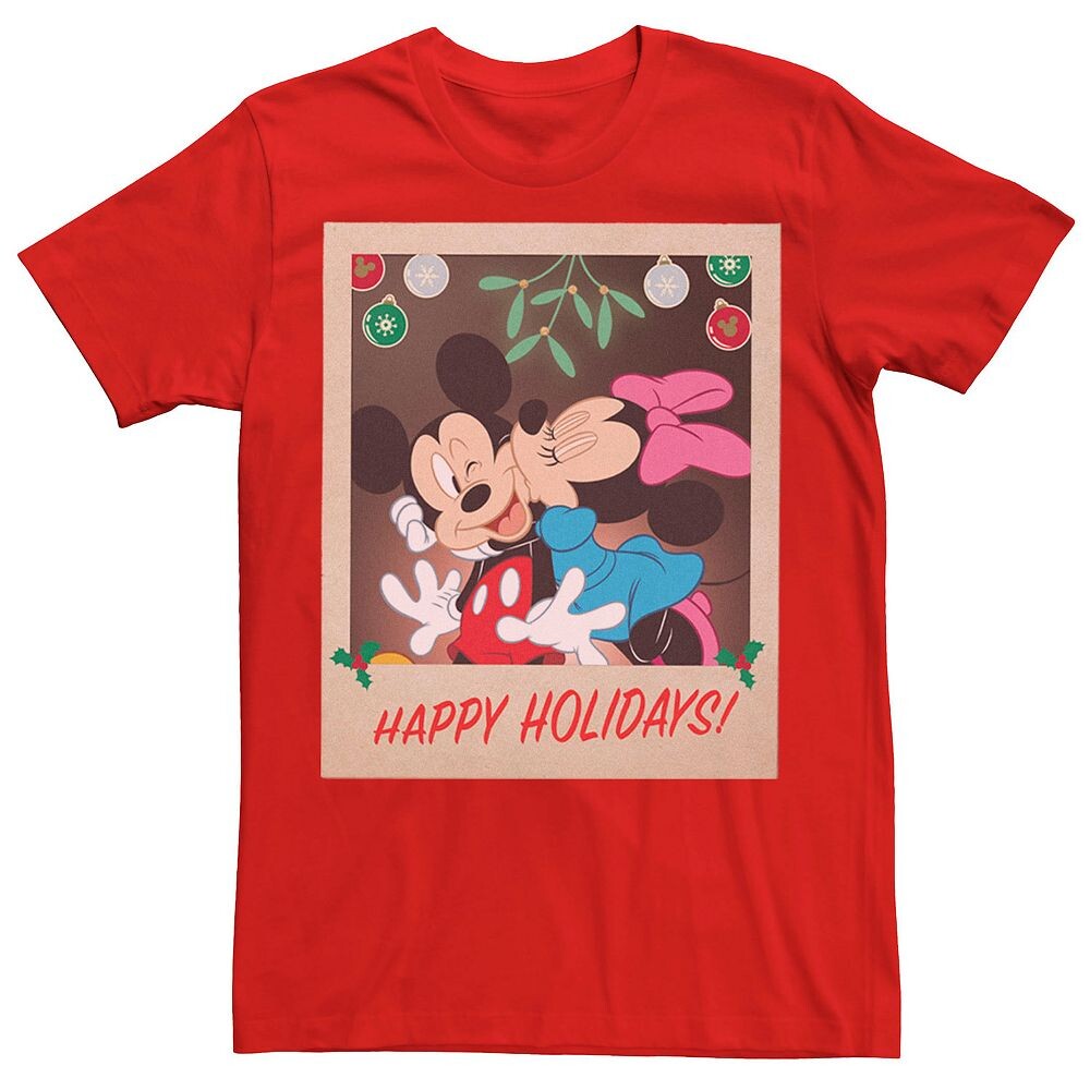 

Мужская футболка Disney's Mickey And Minnie Happy Holidays с рождественским портретом Licensed Character, красный