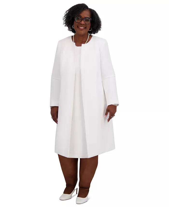 

Платье Women's Piping-Trim Long Jacket, Regular & Plus Sizes Kasper, белый